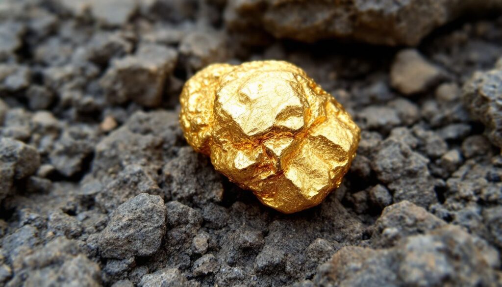 Op deze foto zie je een goud klomp